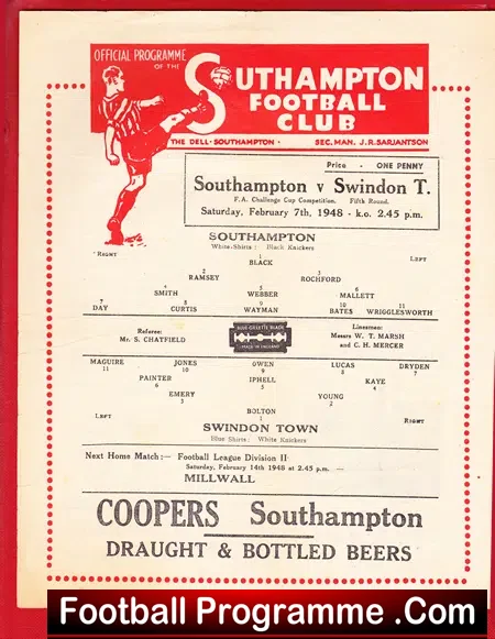 Southampton v Swindon Town 1948 – 1940s Programme