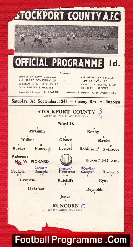 Stockport County v Runcorn 1949 – 1940s Programme