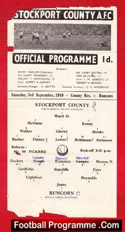 Stockport County v Runcorn 1949 – 1940s Programme