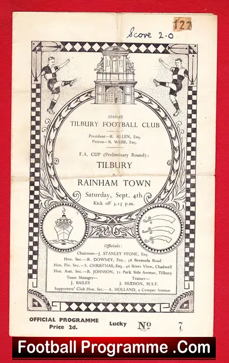 Tilbury v Rainham 1948 – 1940s Football Programme
