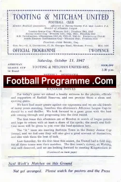 Tooting Mitcham United v Redhill 1947 – Reserves Match
