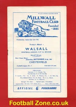 Millwall v Walsall 1961 – 1st Round League Cup