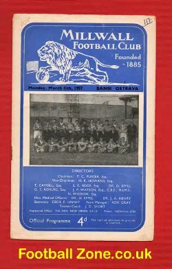 Millwall v Banik Ostrava 1957 – Czechoslavakia