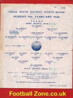 Army v Royal Air Force RAF 1948 – Canal South District – Egypt