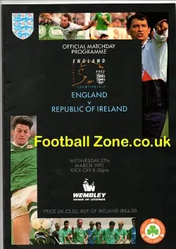 England v Ireland 1991 – Plus Match Ticket U21 – Under 21