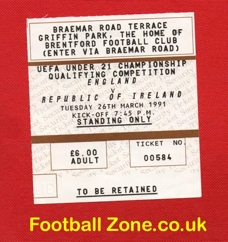 England v Ireland 1991 – Plus Match Ticket U21 – Under 21