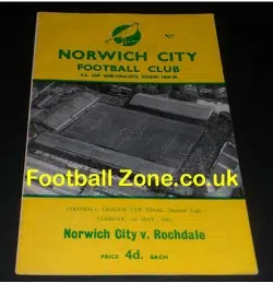 Norwich City v Rochdale 1962 - League Cup Final Replay - Rare