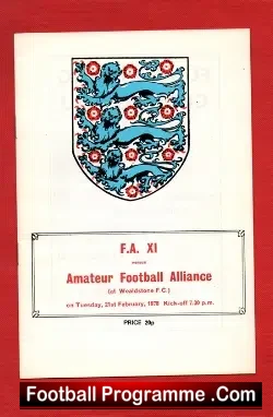 Amateur Football Alliance V FA X1 1978 - at Wealdstone - football programme