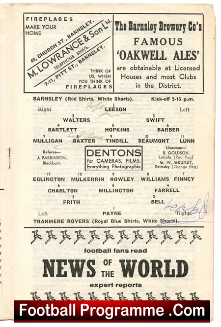 Barnsley v Tranmere Rovers 1959 – Signed