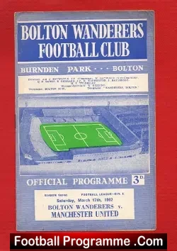 Bolton Wanderers v Manchester United 1962 - football programme