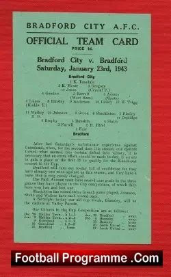 Bradford City v Bradford 1943 – Single Sheet Programme