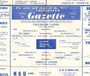 Colchester United v Torquay United 1964 – Autographed