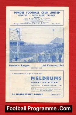 Dundee v Glasgow Rangers 1961 - football programme