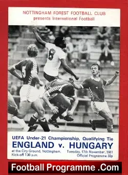 England v Hungary 1981 – U21’s at Notts Forest – Signed