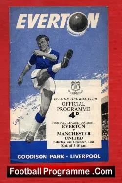 Everton v Manchester United 1961 - Phil Chisnall Debut - football programme
