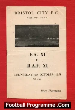 FA XI v Royal Air Force RAF 1958 – at Bristol City Ashton Gate