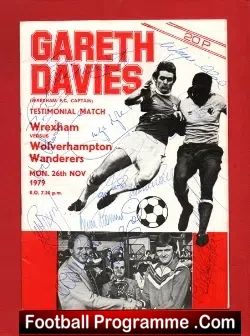 Gareth Davis Testimonial Wrexham 1979 - Multi SIGNED + Error - football programme