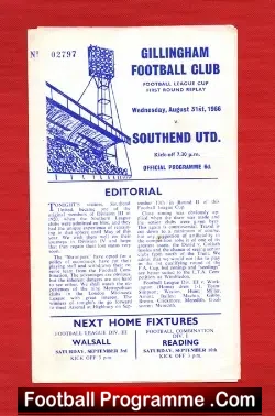 Gillingham v Southend 1966 - football programme