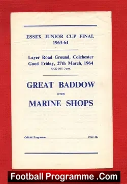 Great Baddow v Marine Shops 1964 – Essex Junior Cup Final