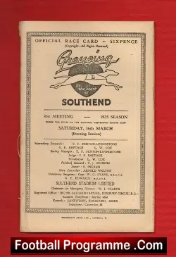 Greyhound Racing Programme Southend 16th March 1935