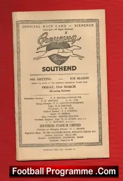 Greyhound Racing Programme Southend 22nd March 1935