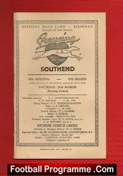 Greyhound Racing Programme Southend 23rd March 1935