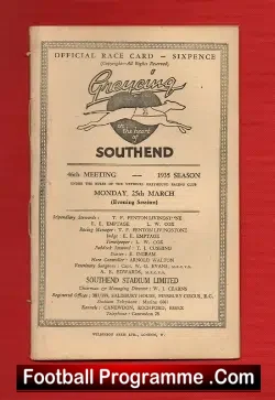Greyhound Racing Programme Southend 25th March 1935