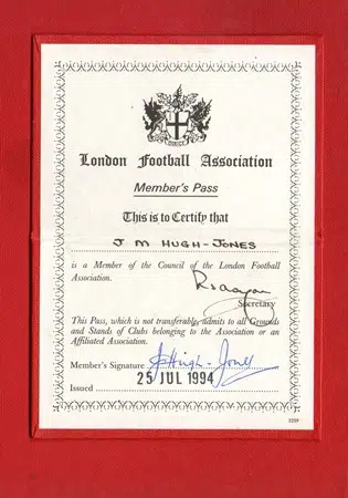 London Football Association Council Members Pass Book 1994 1995