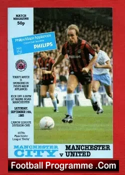 Manchester City v Manchester United 1985 - football programme