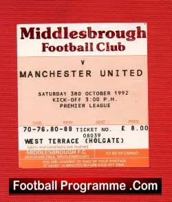 Middlesbrough v Manchester United 1992 Ticket – Champions