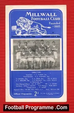 Millwall v Cardiff City 1956 - Reserves Match - football programme