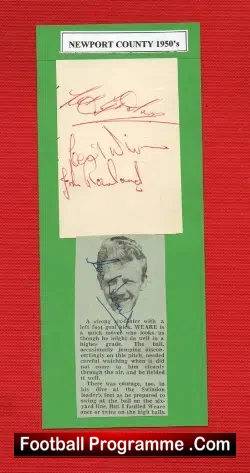Newport County Multi Autographs 1950s