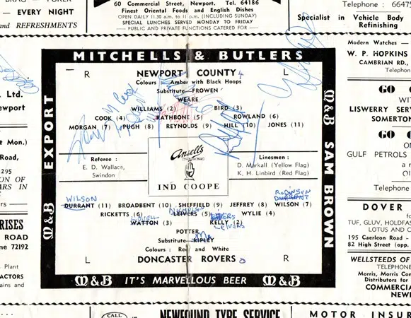 Newport County v Doncaster Rovers 1965 – Multi SIGNED