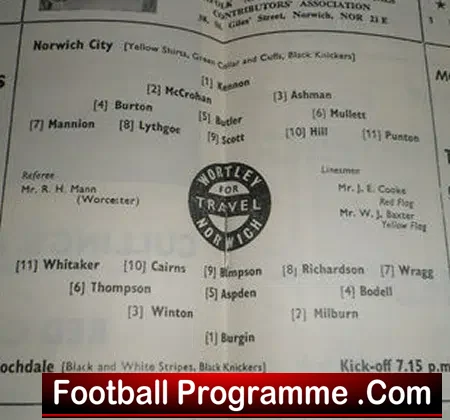 Norwich City v Rochdale 1962 – League Cup Final Replay – Rare