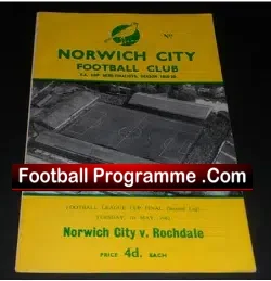 Norwich City v Rochdale 1962 – League Cup Final Replay – Rare