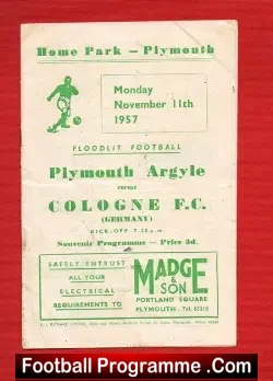 Plymouth Argyle v Cologne 1957 – Germany