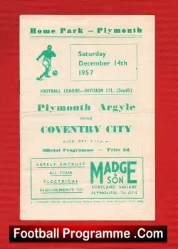 Plymouth Argyle v Coventry City 1957