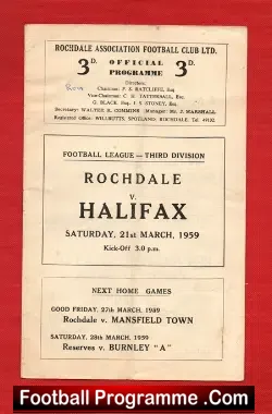 Rochdale v Halifax Town 1959 - football programme