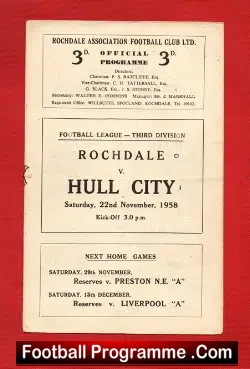 Rochdale v Hull City 1958 - football programme