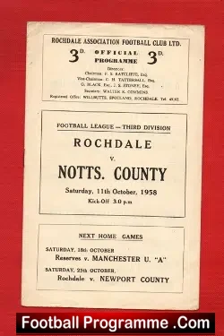 Rochdale v Notts County 1958 - football programme