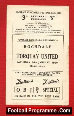Rochdale v Torquay United 1960 - to clear - football programme