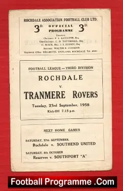Rochdale v Tranmere Rovers 1958