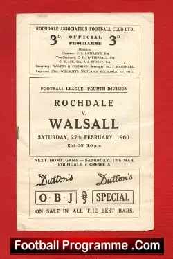 Rochdale v Walsall 1960 - football programme