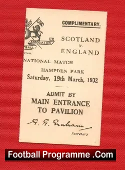 Scotland v England 1932 – Rare Football Ticket Stub Hampden Park