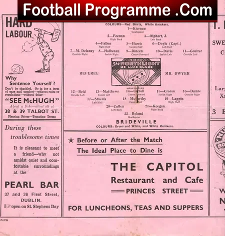 Shelbourne v Brideville 1940 – Ireland 1940s Football Programme