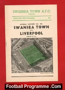 Swansea Town v Liverpool 1956 - football programme