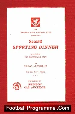 Swindon Town Sporting Dinner Menu 1984 - Signed Emlyn Hughes - football memorabilia