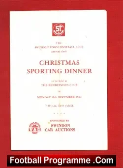 Swindon Town Sporting Dinner Menu 1984 - Signed Stan Mortenson - football memorabilia