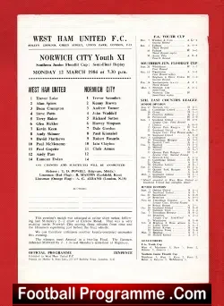 West Ham United v Norwich City 1984 – Youth Semi Final Replay