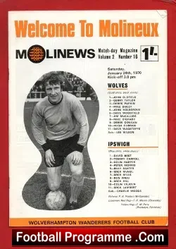 Wolves Wolverhampton v Ipswich Town 1970 - football programme
